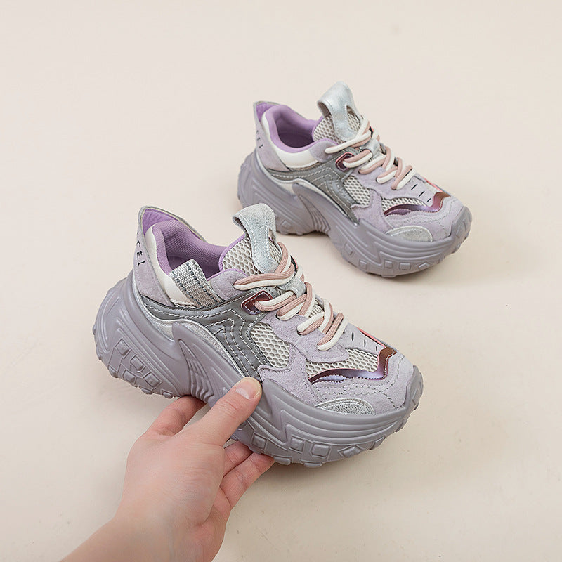 Women's Thick Bottom Heightened Daddy Fashionable Spring Distressed Breathable Women's Sports Shoes