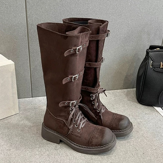 Chunky High Female Suede Knight Versatile Women's Leather Boots