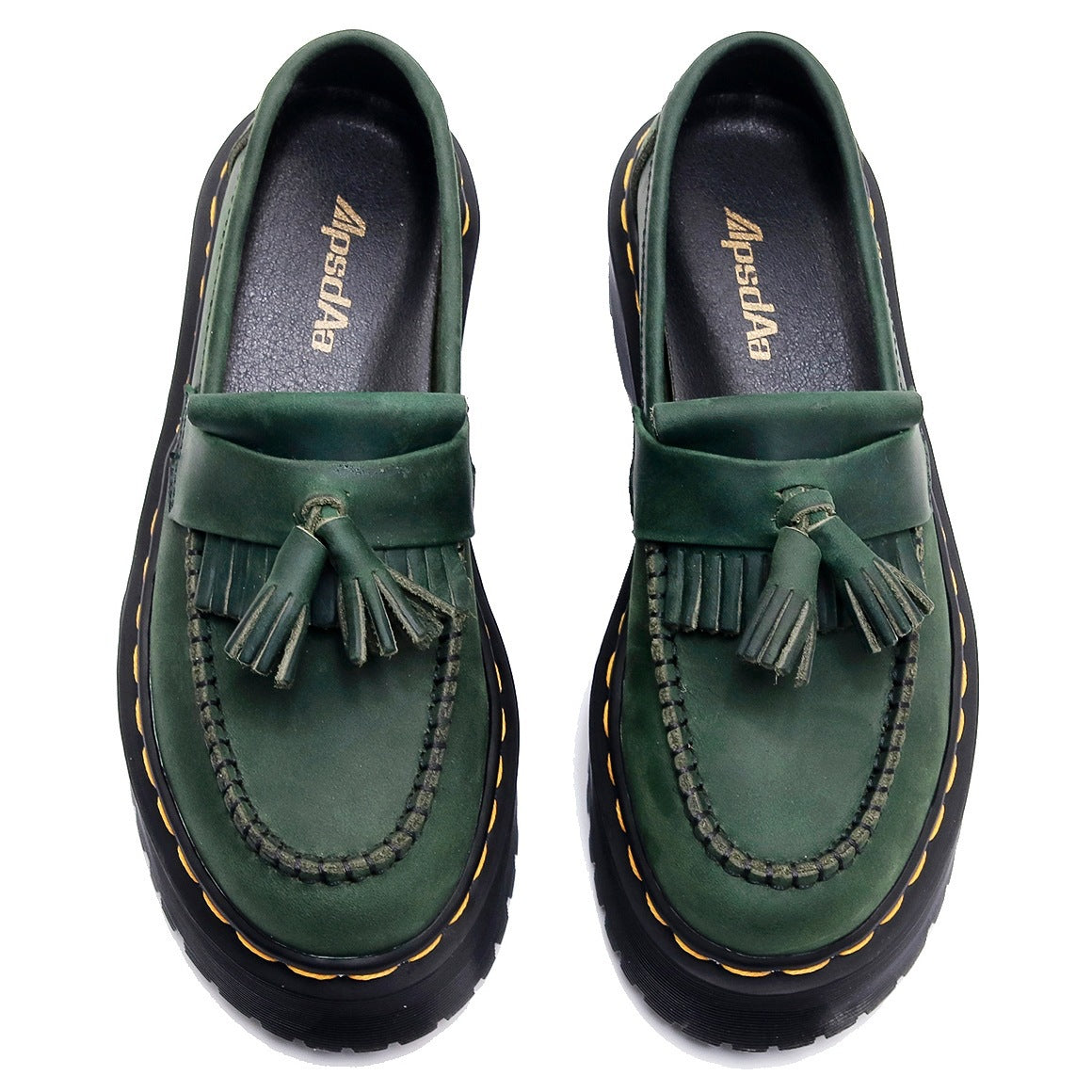 Women's Horse Green Tassel Top Layer British Style Loafers