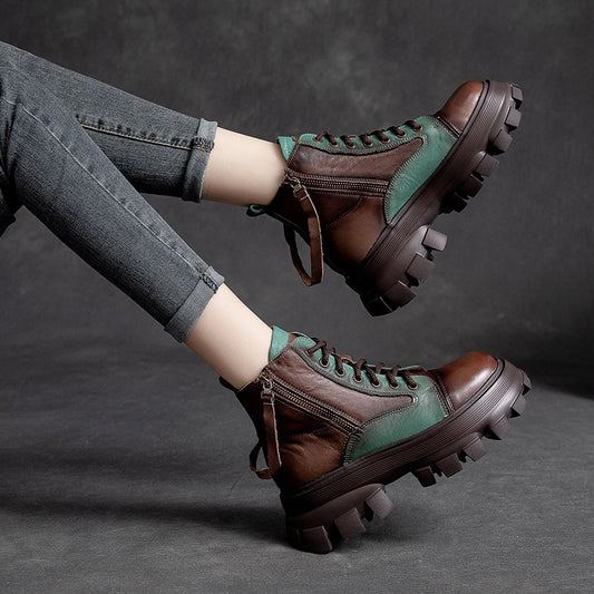 Women's Martin Double Zipper Round Toe Thick Bottom Fried Street Boots