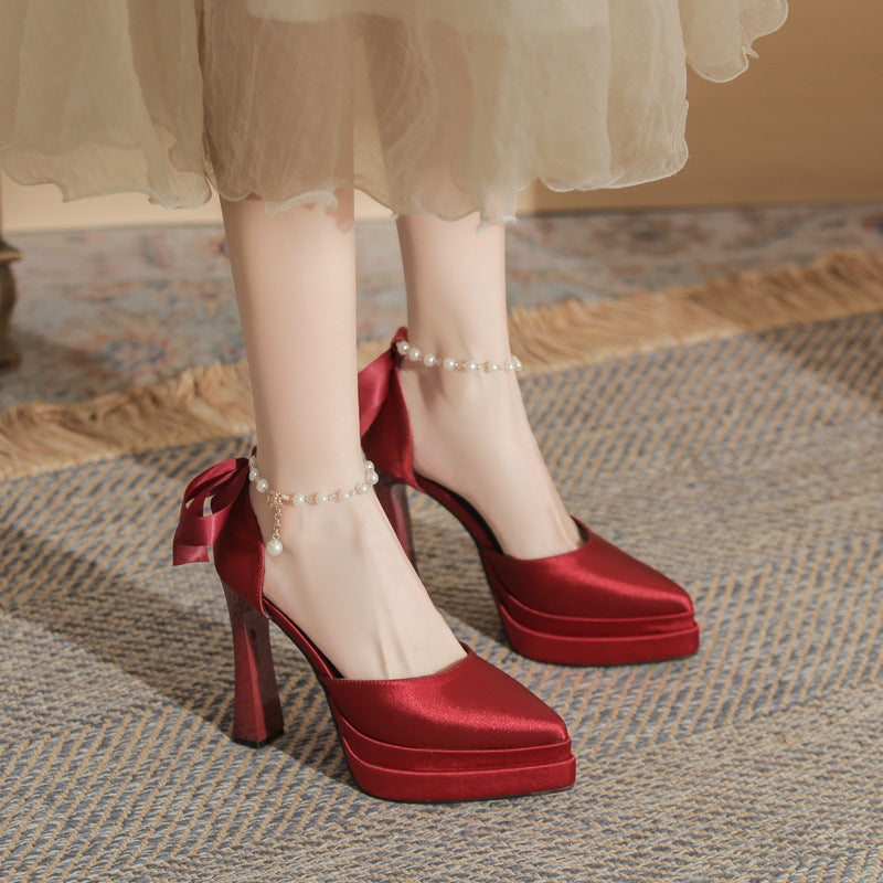 Women's Pointed Thick Hollow Waterproof Platform Super High Wedding Women's Fashion Shoes