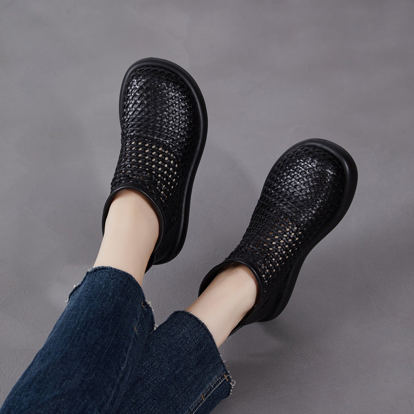 Women's Martin Thin Single Thick-soled Woven Short Sandals