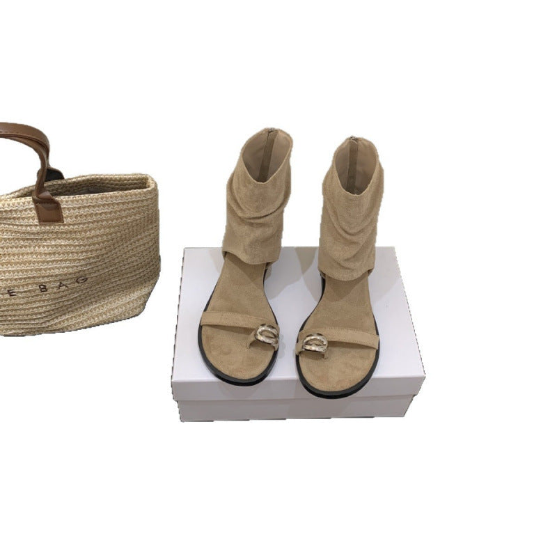 Women's Retro Old Money Style Metal Buckle Open Toe Summer Outer Thick-soles Slippers
