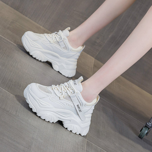 Women's Thick Bottom Sports Breathable Mesh White Women's Casual Shoes