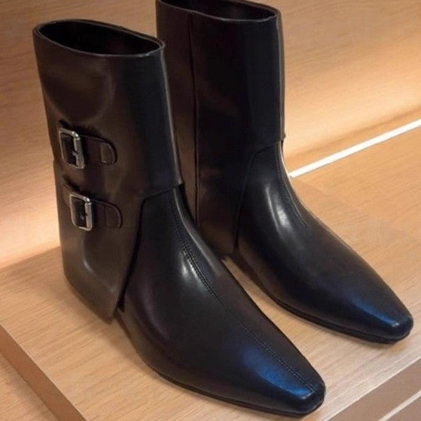 Women's Square Head Rear Zipper Martin Fashion Women's Leather Boots
