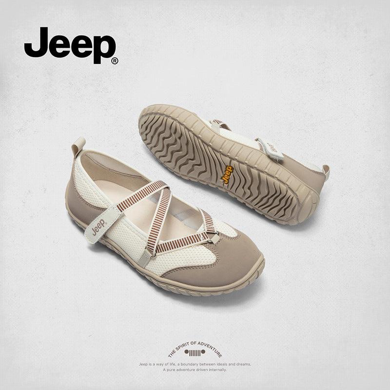 Women's Jeep Vintage Mary Jane Velcro Soft Bottom Ballet Breathable Men's Shoes