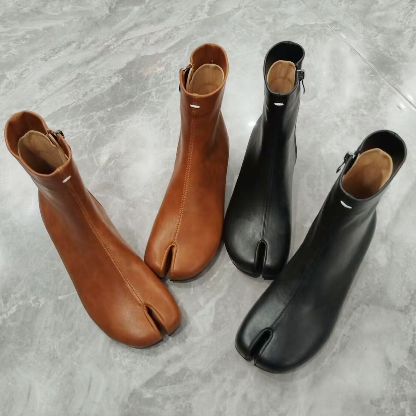 Women's Toe Trotter Niche Slimming Chunky Retro Side Zipper Chelsea Heels