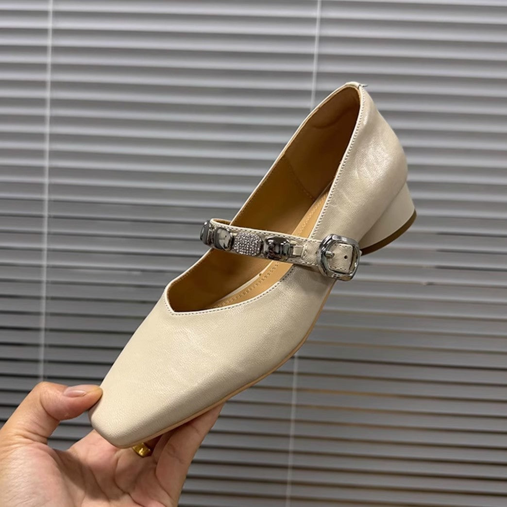 Women's Thick Mary Jane Shallow Mouth Metal Buckle With Commuter French Women's Shoes