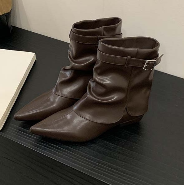 Chunky Martin Pointed Pleated Pile Style Sleeve Boots