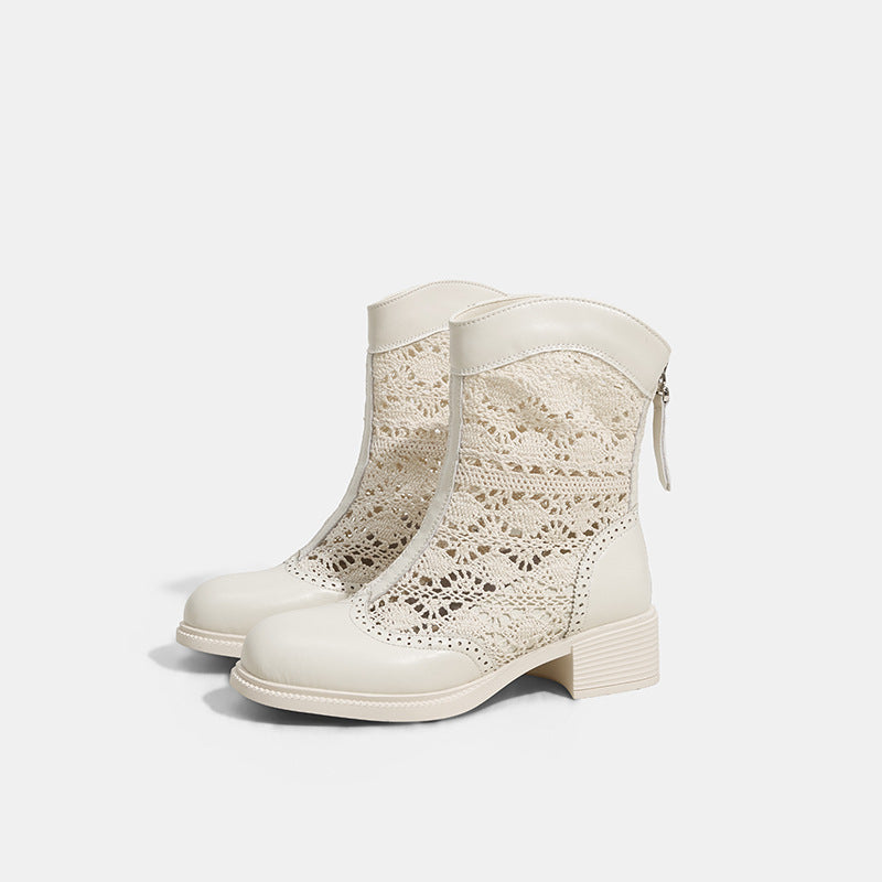 Women's Breathable Short Fairy Style Thick Slimming Women's Leather Boots