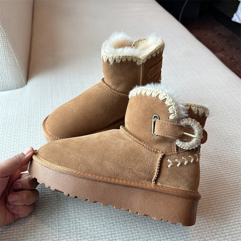 Women's Short Thick Bottom Woven Wool Extra Plus Boots