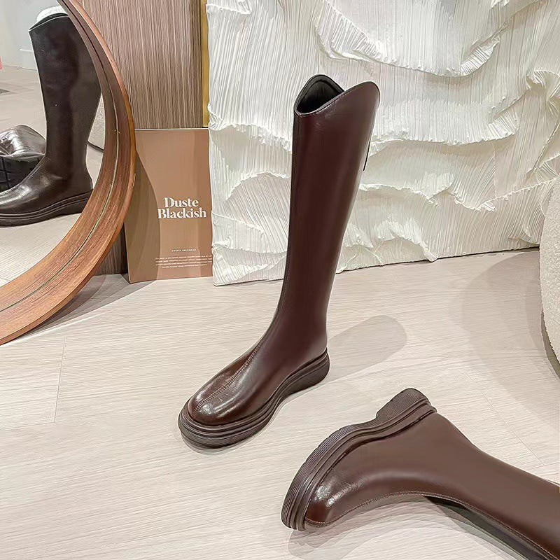 Women's Western Cowboy Small Height Increasing Insole Long Female High Knight Women's Leather Boots