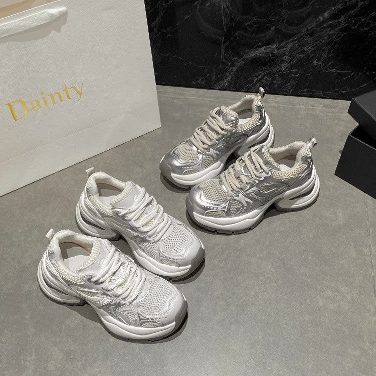 Women's Authentic Clunky Mesh Breathable White Thick-soled Sneakers