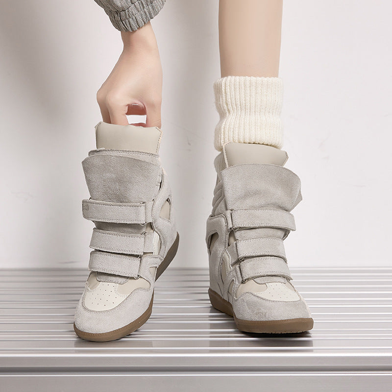 Women's Increasing Insole Velcro Platform Ankle Matte Women's Leather Boots