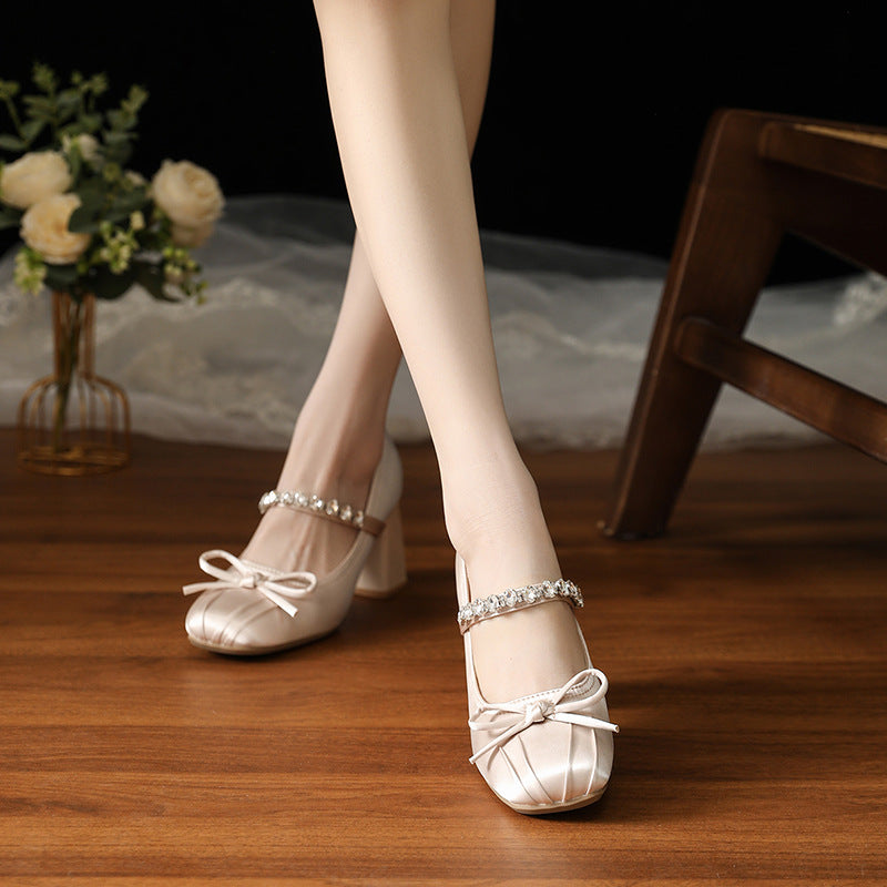 Women's Bow Rhinestones Strap Ballet Style Mary Men's Shoes
