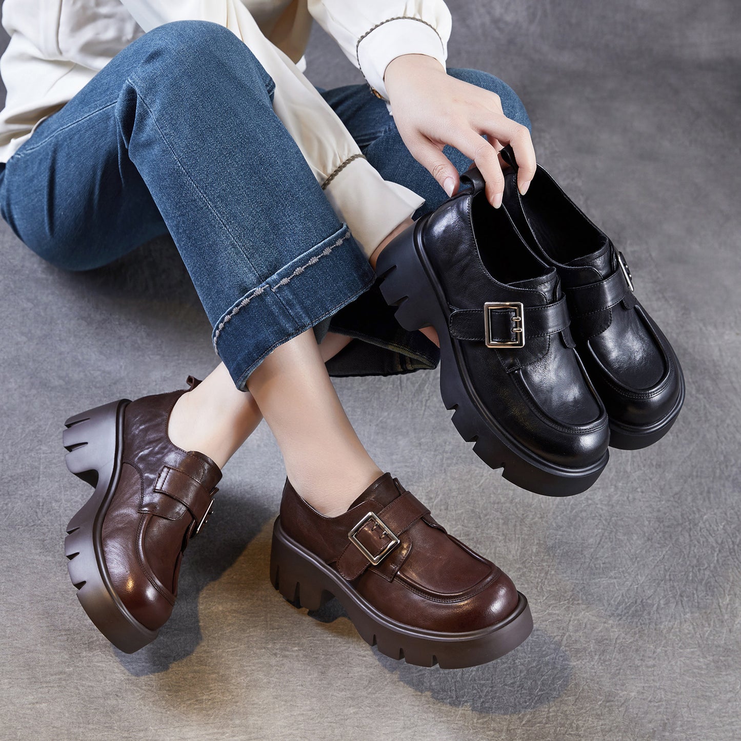 Women's Light Luxury First Layer Cowhide Small For Spring Retro British Loafers