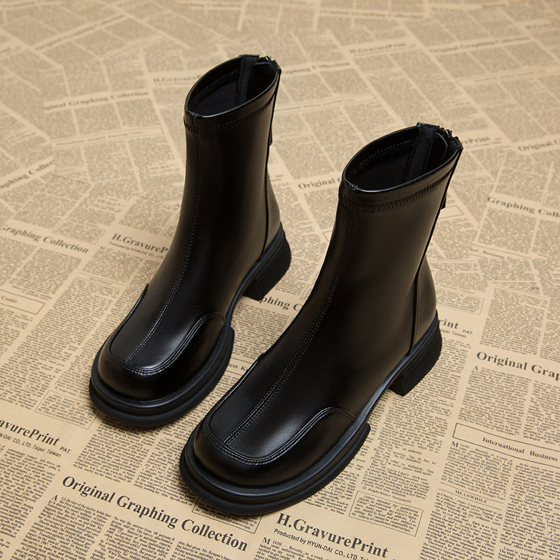 Women's Korean Style Small Ankle Flat Women's Leather Boots