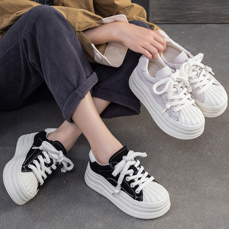 Women's Shu Contrast Color Platform Pumps Versatile White Women's Casual Shoes