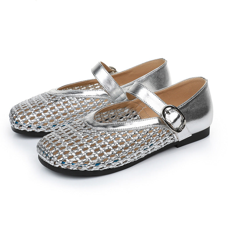 Women's Woven Hollowed Fashion Summer Buckle Four Sandals
