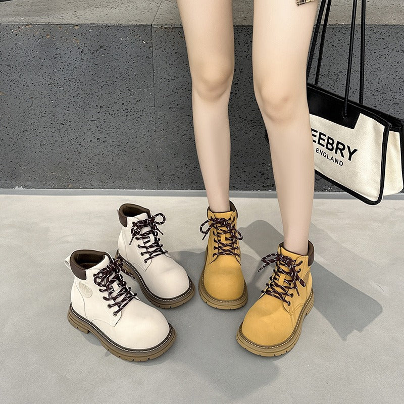 Women's Martin For Spring Thick-soled Big Head British Style Ankle Outdoor Women's Leather Boots