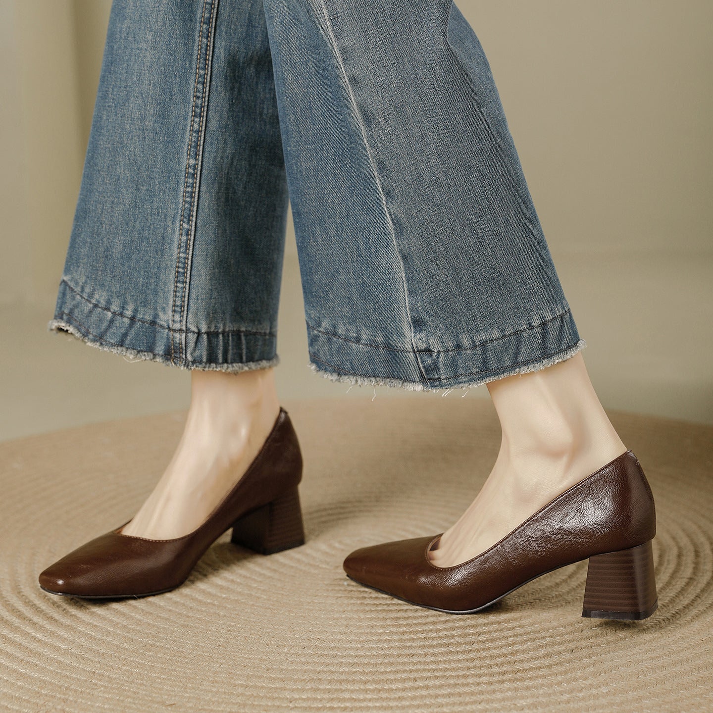 Women's Retro Square Toe High Elegant Style Shallow Mouth Women's Fashion Shoes