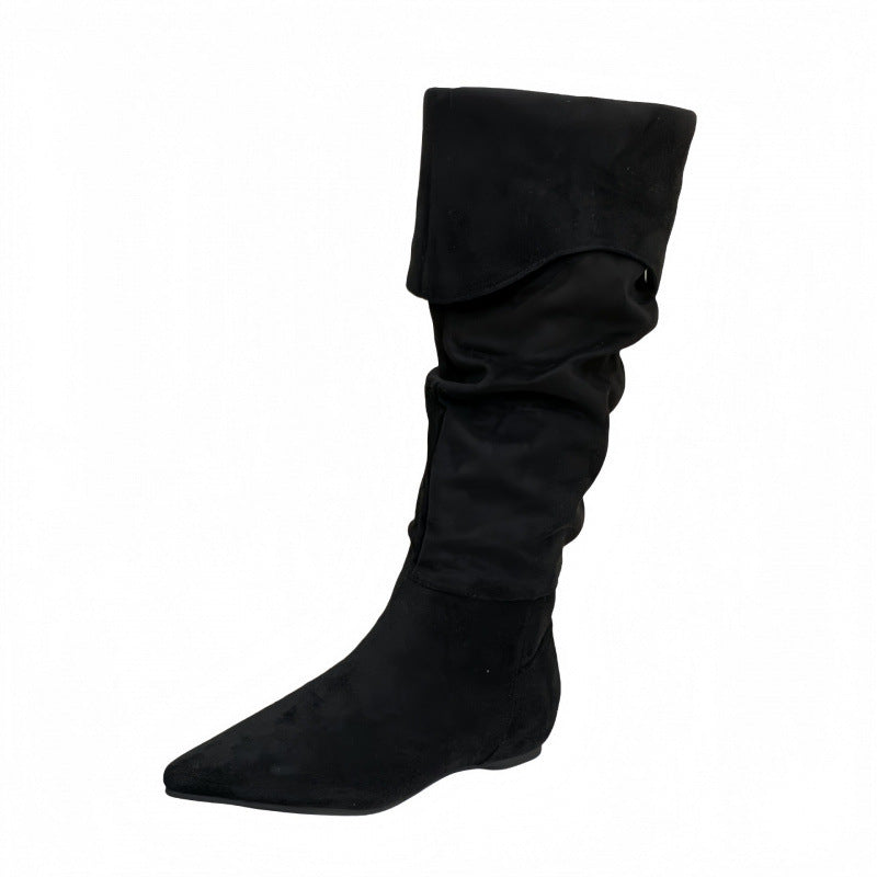 Women's Pointed Pleated Pile Style For Height Increasing Insole Elegant Slimming Boots