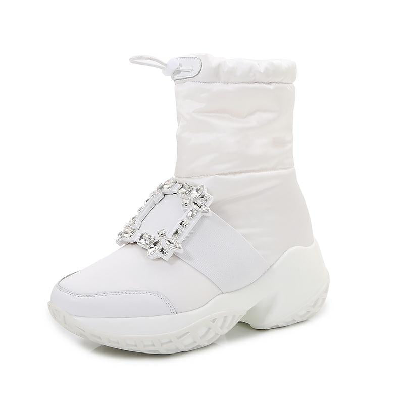 Women's Fashion Drill Buckle Fleece-lined Warm Slip-on Snow Boots