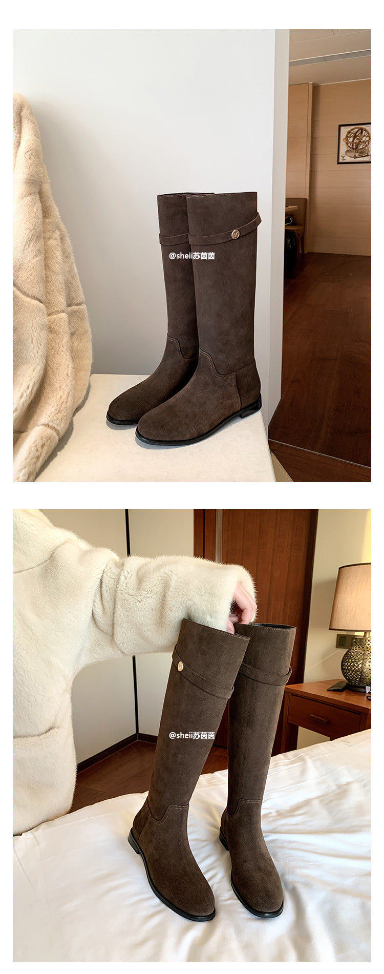 Cowhide Version Su Genuine Small Golden Button Boots