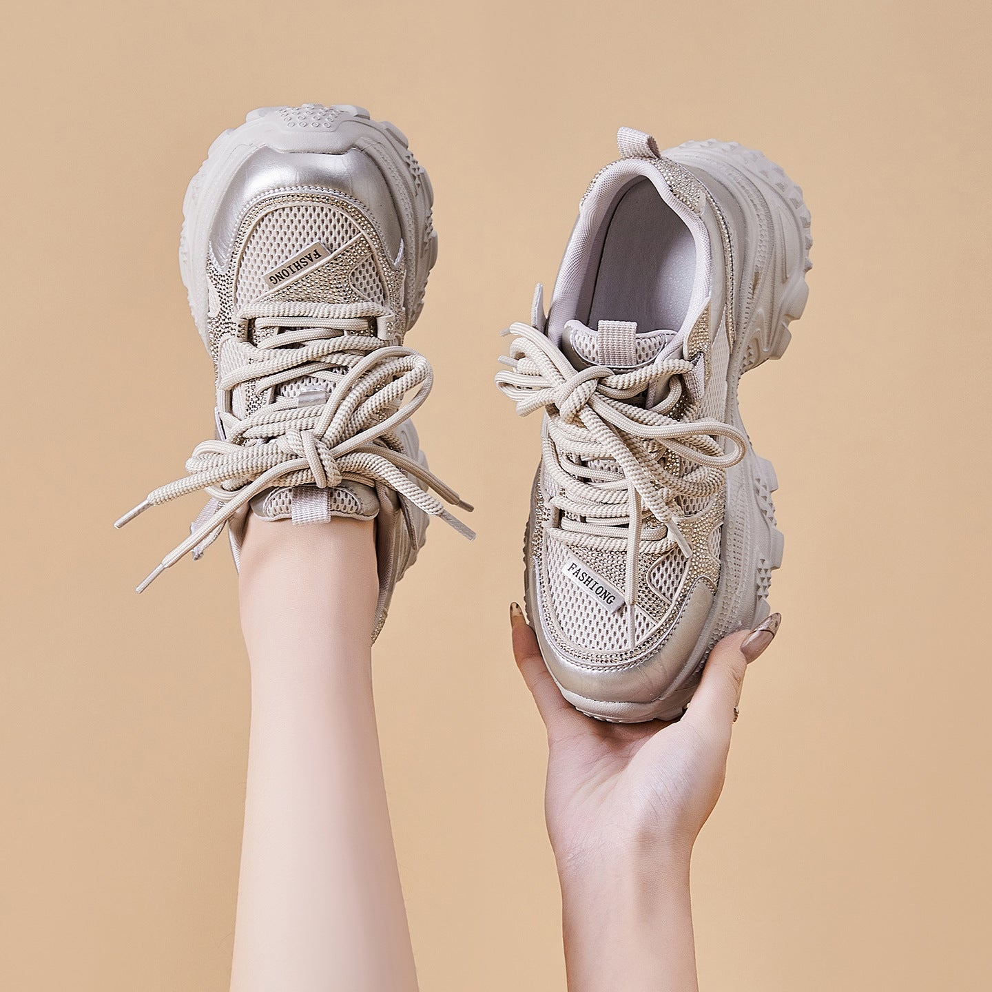 Women's Breathable Thick Bottom Increased Comfortable Lightweight Women's Sports Shoes