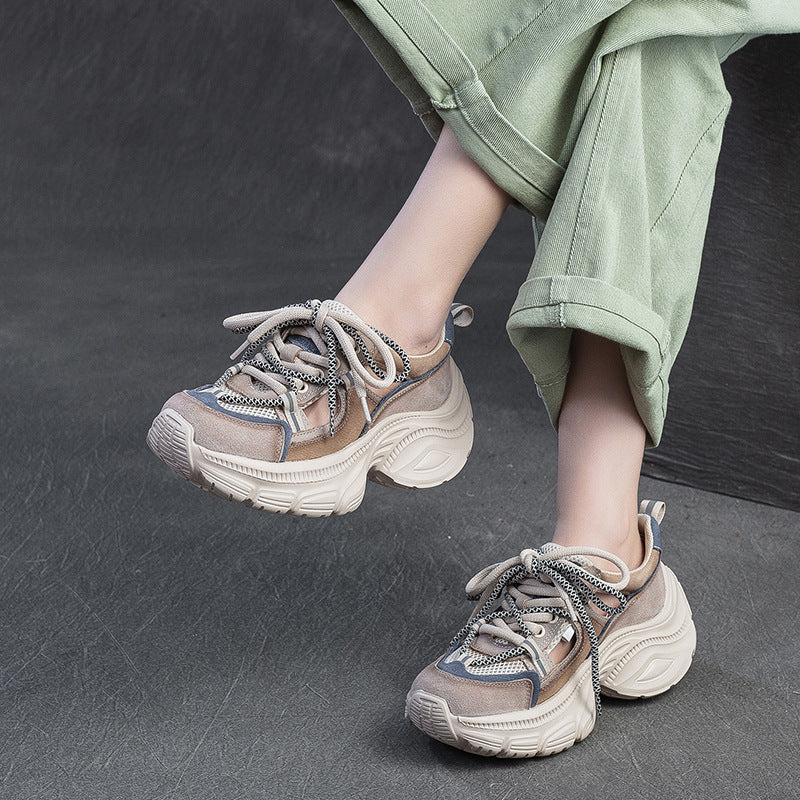 Breathable Mesh Fashion Clunky Small Height Casual Shoes