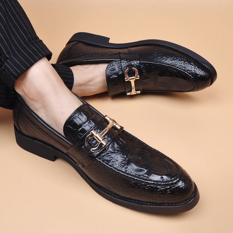 Men's Retro Crocodile Pattern Fashion Pointed One Pedal Hair Stylist Korean Men's Business Leather Shoes