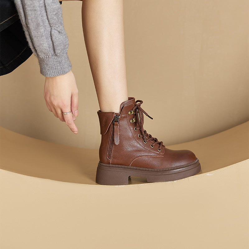 Women's Autumn Genuine Retro Martin Korean Double-sided Women's Leather Boots