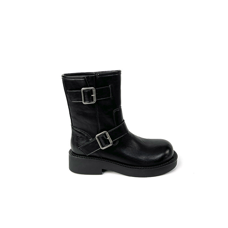 Women's British Style Ankle Vintage Brown Round Women's Leather Boots