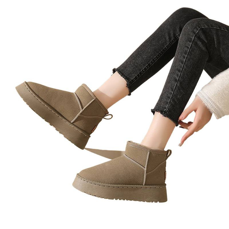 Women's Winter Insulated Fleece-lined Thickened Fur Integrated Snow Boots