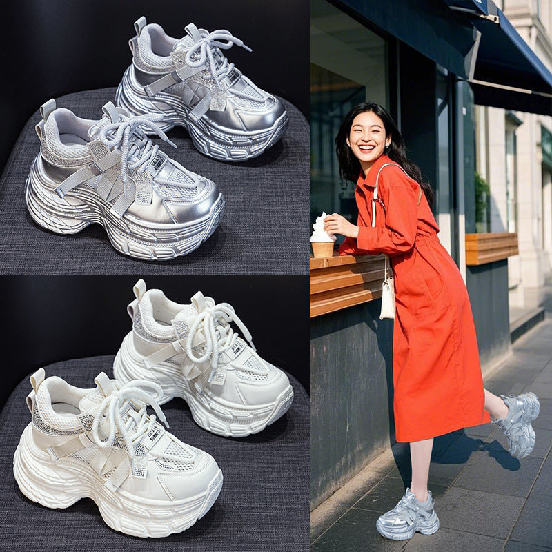 Women's & Men's Platform Height Increasing Insole Color Matching Rhinestone Men's Shoes