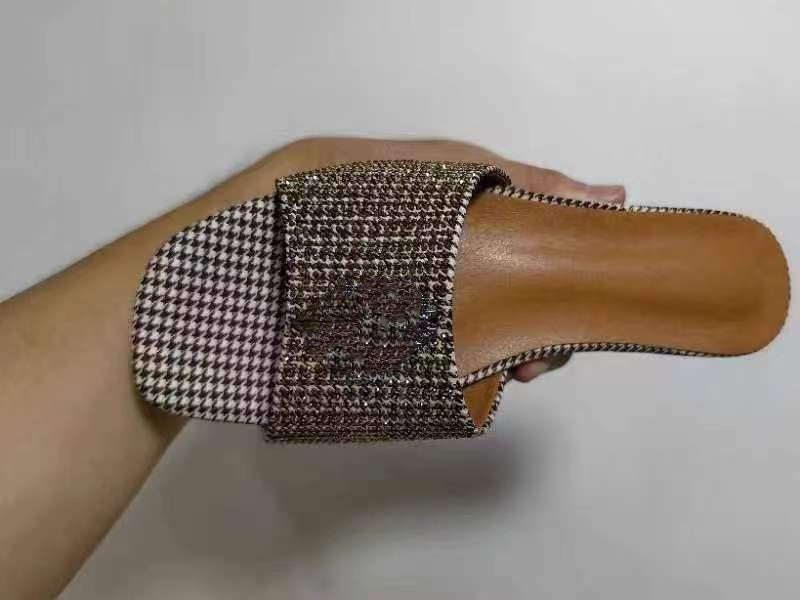 Women's Hollow Metallic Striped With Sandwich Round Flat Slippers