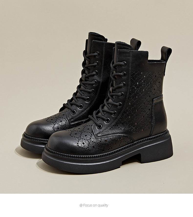 Women's Martin Authentic Hollow Out British Style Ankle Vintage Platform Boots