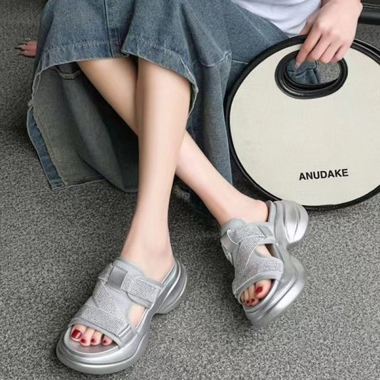 Women's Muffin Summer Sequined Velcro Beach Outdoor Slippers
