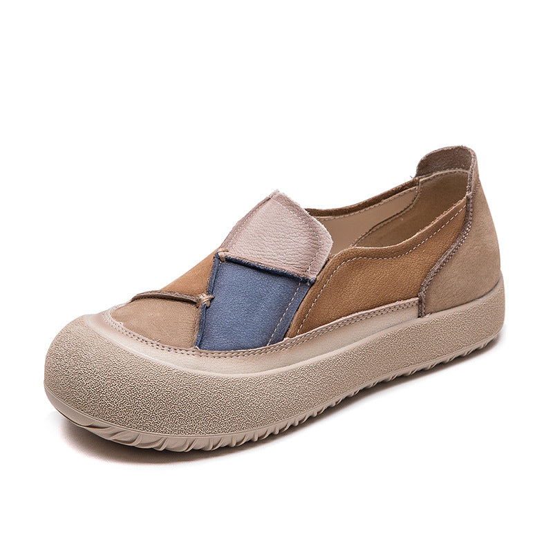 Women's Matching Patch Top Layer Cowhide Comfortable Men's Shoes