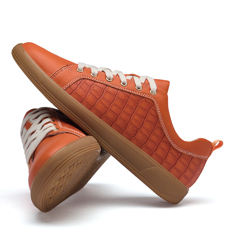 Men's Spring Embossed Plaid Cowhide Surface Handmade Retro Skateboard Sneakers