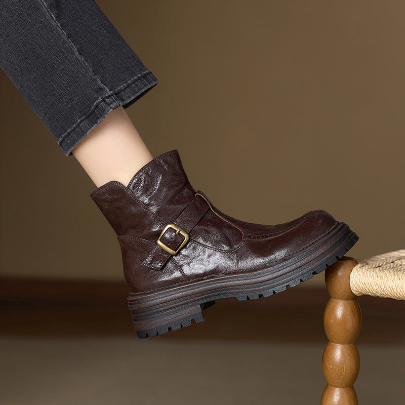 British Style Martin Cowhide Brown With Veet Boots