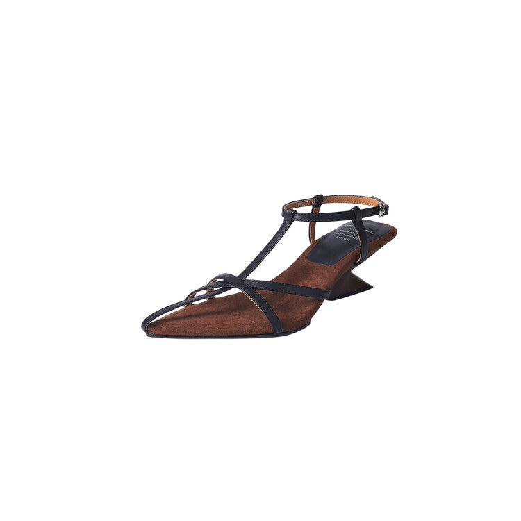 Women's Fashion Summer Cowhide Thin Strap Open Toe High Heeled Sandals