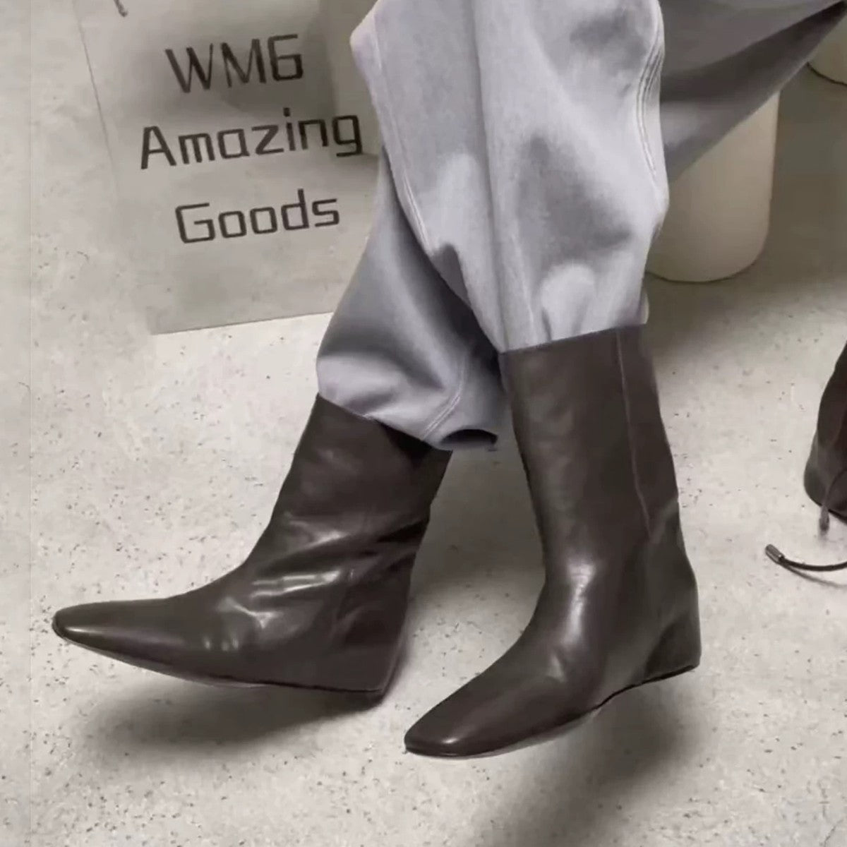 Women's Toe Height Increasing Insole Middle Short Women's Leather Boots