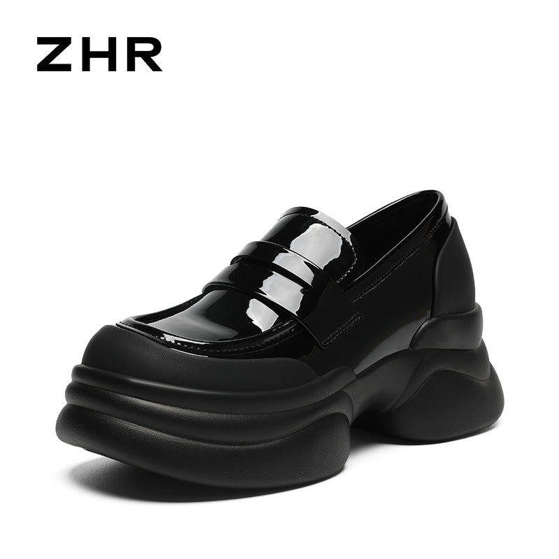 Women's French Chunky Black Comfortable Increased Slip-on Loafers