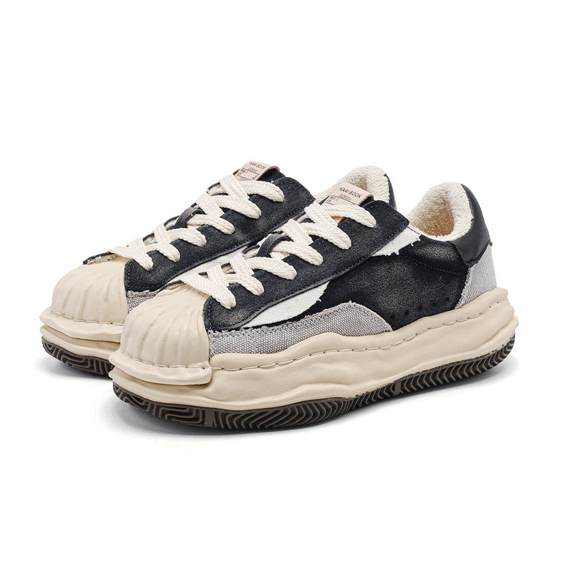 Women's & Men's Retro Distressed Color Matching Shell Toe Dissoed Platform Height Men's Board Shoes