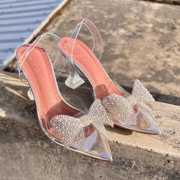 Glass Crystal Bow Elegant Bridesmaid Wedding Sandals