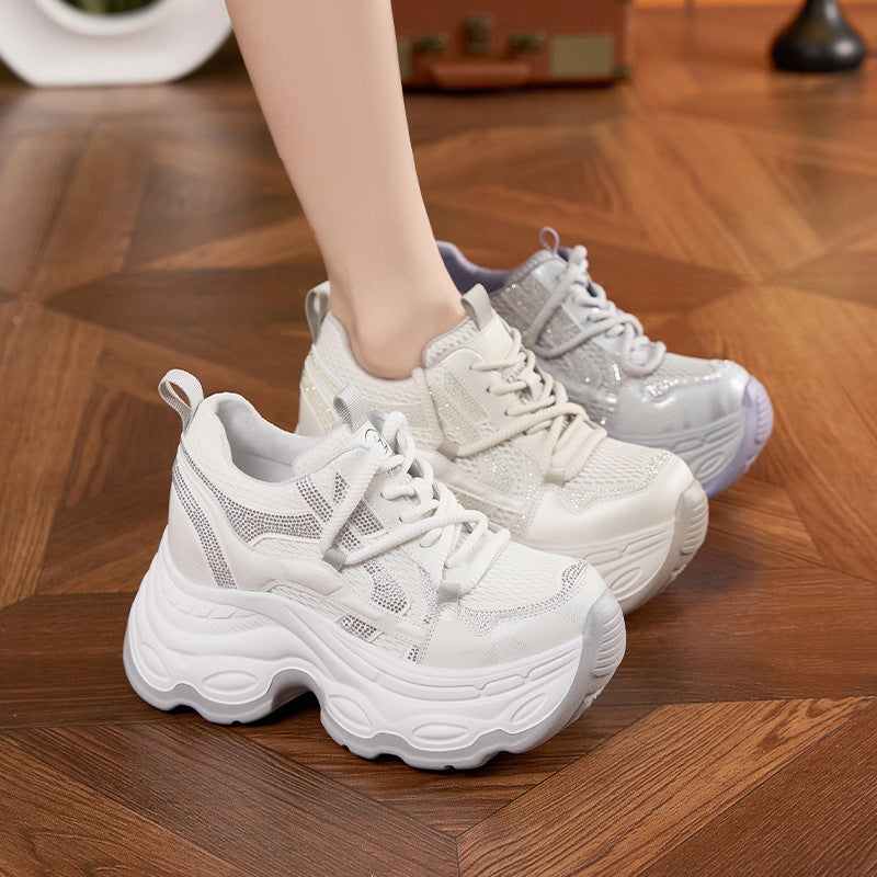Women's Dad Spring Rhinestone Platform Lightweight Height Increasing Women's Sports Shoes