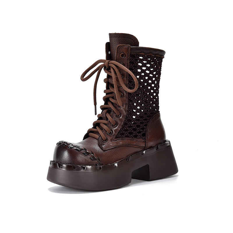 With First Layer Of Cowhide Mesh Chunky Martin Platform Sandals