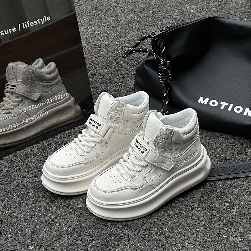 Women's White Spring Velcro Bread Versatile Height Sneakers