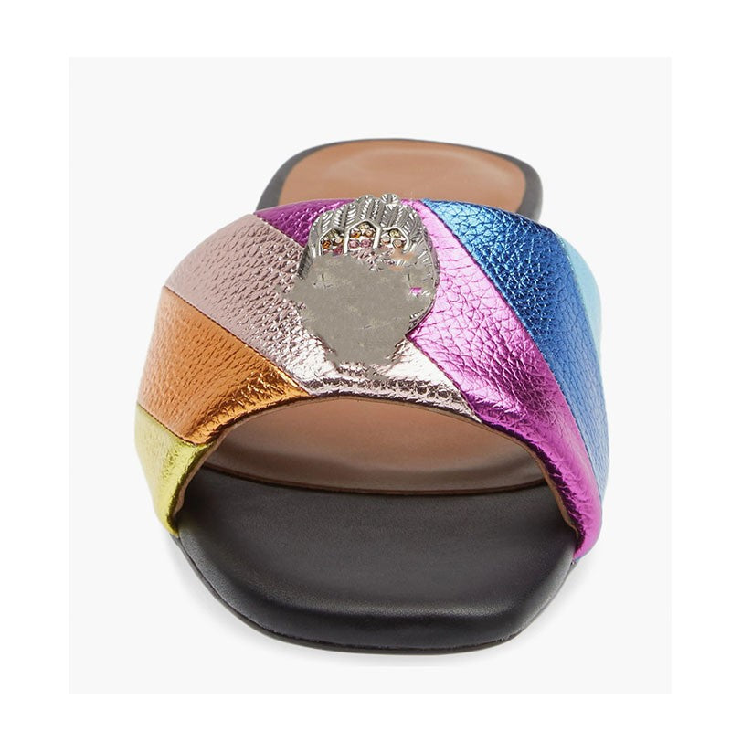 Women's Hollow Metallic Striped With Sandwich Round Flat Slippers